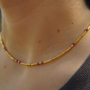 24k gold beads and ruby necklace//24k handmade beads necklace//gold artisan chain//24k gold ruby chain necklace//24k artisan gold necklace