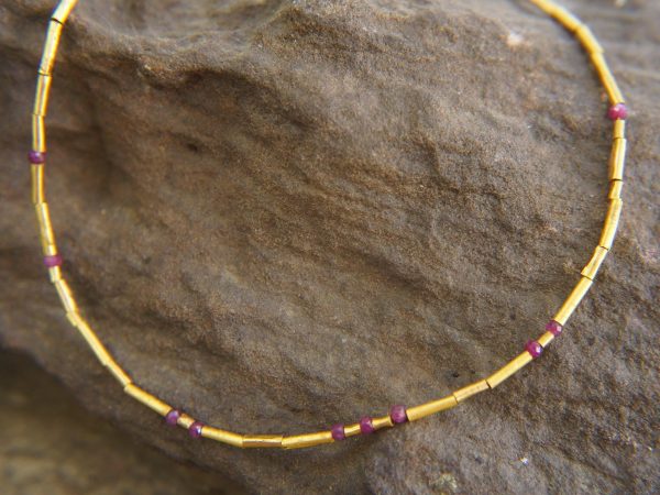 24k gold beads and ruby necklace//24k handmade beads necklace//gold artisan chain//24k gold ruby chain necklace//24k artisan gold necklace