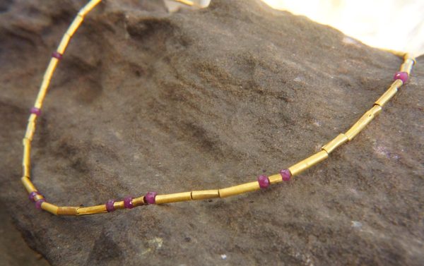 24k gold beads and ruby necklace//24k handmade beads necklace//gold artisan chain//24k gold ruby chain necklace//24k artisan gold necklace