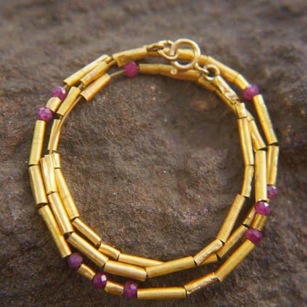 24k gold beads and ruby necklace//24k handmade beads necklace//gold artisan chain//24k gold ruby chain necklace//24k artisan gold necklace