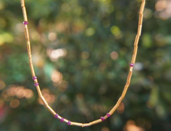 24k gold beads and ruby necklace//24k handmade beads necklace//gold artisan chain//24k gold ruby chain necklace//24k artisan gold necklace