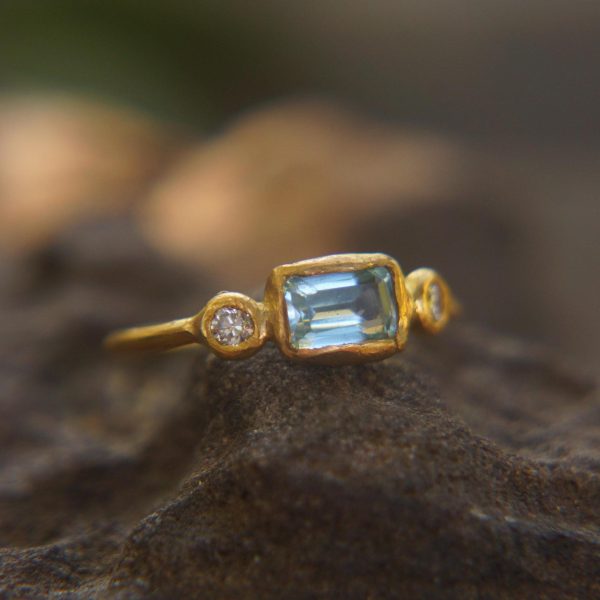 24k blue tourmaline and diamond ring//artisan tourmaline ring//24k tourmaline and diamond//24k gold ring//24k gold diamond ring