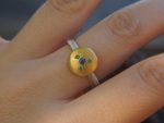 gold and silver multi color stones ring//24k yellow gold//bi color handmade one of kind//keum boo gold ring//mix metal unique statement ring