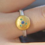 gold and silver multi color stones ring//24k yellow gold//bi color handmade one of kind//keum boo gold ring//mix metal unique statement ring