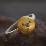 gold and silver multi color stones ring//24k yellow gold//bi color handmade one of kind//keum boo gold ring//mix metal unique statement ring