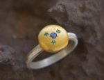 gold and silver multi color stones ring//24k yellow gold//bi color handmade one of kind//keum boo gold ring//mix metal unique statement ring
