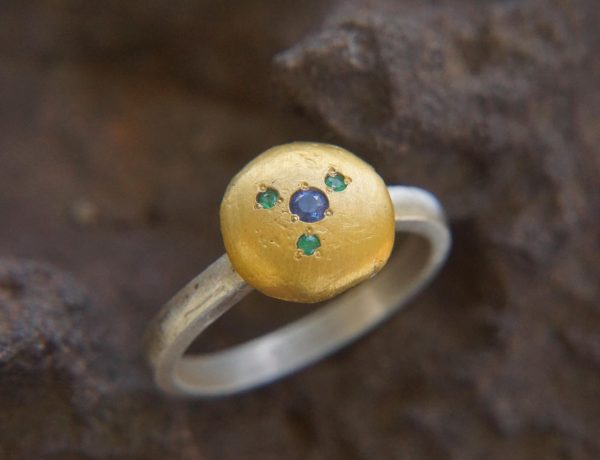 gold and silver multi color stones ring//24k yellow gold//bi color handmade one of kind//keum boo gold ring//mix metal unique statement ring