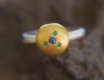 gold and silver multi color stones ring//24k yellow gold//bi color handmade one of kind//keum boo gold ring//mix metal unique statement ring