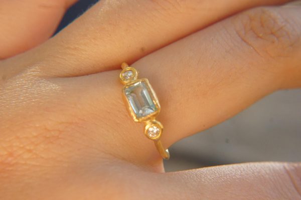 24k blue tourmaline and diamond ring//artisan tourmaline ring//24k tourmaline and diamond//24k gold ring//24k gold diamond ring