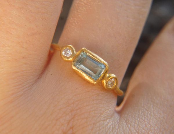 24k blue tourmaline and diamond ring//artisan tourmaline ring//24k tourmaline and diamond//24k gold ring//24k gold diamond ring