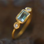 24k blue tourmaline and diamond ring//artisan tourmaline ring//24k tourmaline and diamond//24k gold ring//24k gold diamond ring