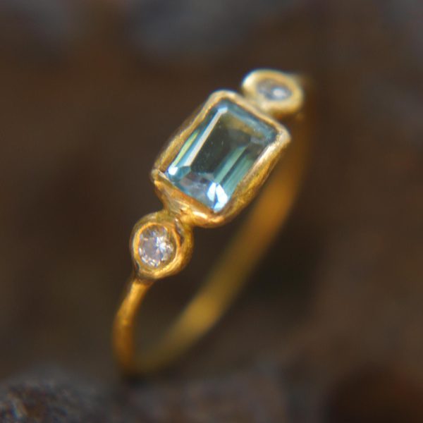 24k blue tourmaline and diamond ring//artisan tourmaline ring//24k tourmaline and diamond//24k gold ring//24k gold diamond ring