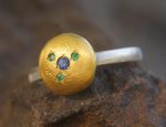 gold and silver multi color stones ring//24k yellow gold//bi color handmade one of kind//keum boo gold ring//mix metal unique statement ring
