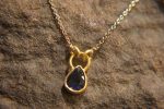 24k gold blue sapphire//pear blue sapphire pendant//drop blue sapphire gold necklace//artisan sapphire pendant