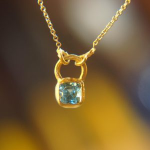 24k gold blue tourmaline pendant//square blue tourmaline pendant//tourmaline gold necklace//artisan 24k gold pendant//handmade one of a kind