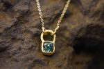 24k gold blue tourmaline pendant//square blue tourmaline pendant//tourmaline gold necklace//artisan 24k gold pendant//handmade one of a kind