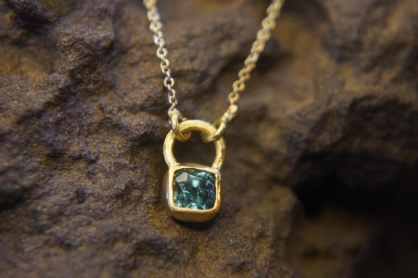 24k gold blue tourmaline pendant//square blue tourmaline pendant//tourmaline gold necklace//artisan 24k gold pendant//handmade one of a kind