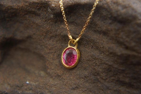 24k gold tourmaline pendant//oval pink tourmaline pendant//artisan tourmaline pendant// 24k big tourmaline pendant//artisan unique jewelry