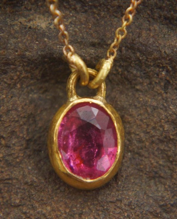 24k gold tourmaline pendant//oval pink tourmaline pendant//artisan tourmaline pendant// 24k big tourmaline pendant//artisan unique jewelry