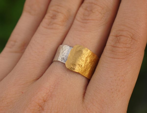 22k gold and silver ring//gold and silver ring//artisan multi color ring//handmade gold and silver ring//bi metal gold and silver ring