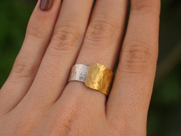 22k gold and silver ring//gold and silver ring//artisan multi color ring//handmade gold and silver ring//bi metal gold and silver ring