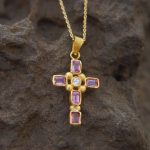 24k cross//gold diamond and sapphire cross//gold artisan multi color cross//diamond and sapphire gold cross//24k gold cross