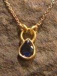 24k gold blue sapphire//pear blue sapphire pendant//drop blue sapphire gold necklace//artisan sapphire pendant