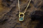 24k gold blue tourmaline pendant//square blue tourmaline pendant//tourmaline gold necklace//artisan 24k gold pendant//handmade one of a kind