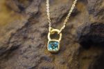 24k gold blue tourmaline pendant//square blue tourmaline pendant//tourmaline gold necklace//artisan 24k gold pendant//handmade one of a kind