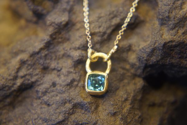 24k gold blue tourmaline pendant//square blue tourmaline pendant//tourmaline gold necklace//artisan 24k gold pendant//handmade one of a kind