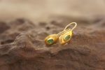 24k gold emerald dangles//gold disk dangles//handmade gold earrings//emerald dangles//Oval emerald gold earrings//Oval 24k gold dangles