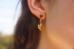 24k gold studs heart and Red Garnet stone, hammered gold studs, artisan gold studs, 24k gold earrings, Red Garnet heart studs