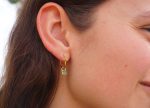 22k gold emerald hoops//gold emerald square hoops//artisan gold emerald earrings//handmade artisan gold hoops//22k gold emerald earrings