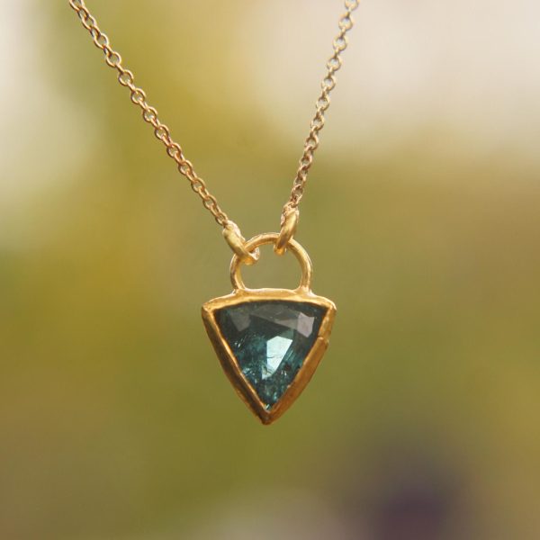 solid 24k Paraiba tourmaline gold pendant//gold tourmaline pendant//artisan gold handmade//24k gold pendant//Paraiba tourmaline pendant