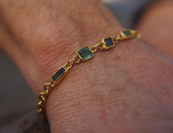 24k gold tourmaline bracelet//24k bracelet// tourmaline gold bracelet//24k Paraiba Indicolite charm bracelet//handmade gold bracelet//