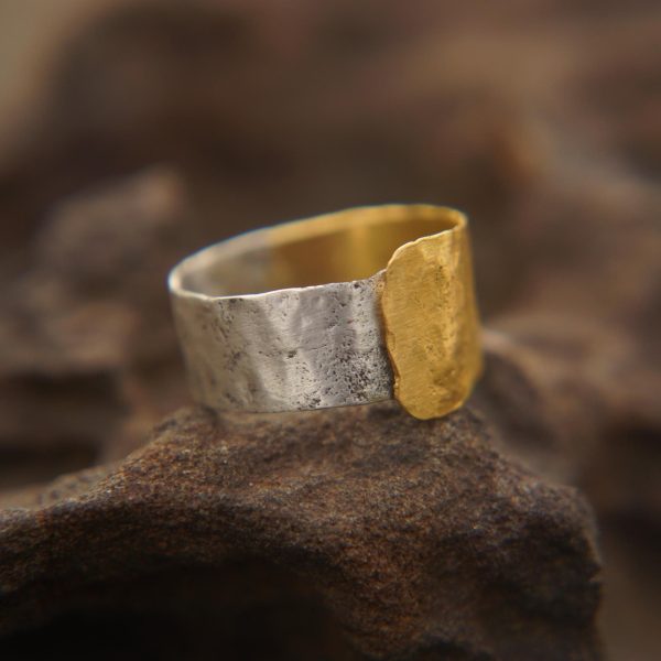 22k gold and silver ring//gold and silver ring//artisan multi color ring//handmade gold and silver ring//bi metal gold and silver ring