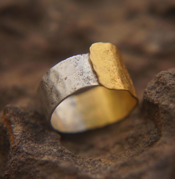 22k gold and silver ring//gold and silver ring//artisan multi color ring//handmade gold and silver ring//bi metal gold and silver ring