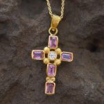 24k cross//gold diamond and sapphire cross//gold artisan multi color cross//diamond and sapphire gold cross//24k gold cross