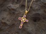 24k cross//gold diamond and sapphire cross//gold artisan multi color cross//diamond and sapphire gold cross//24k gold cross