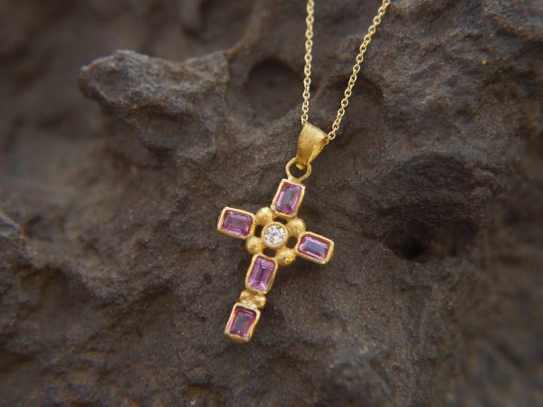 24k cross//gold diamond and sapphire cross//gold artisan multi color cross//diamond and sapphire gold cross//24k gold cross