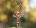 24k cross//gold diamond and sapphire cross//gold artisan multi color cross//diamond and sapphire gold cross//24k gold cross
