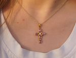 24k cross//gold diamond and sapphire cross//gold artisan multi color cross//diamond and sapphire gold cross//24k gold cross