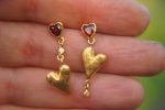 24k gold studs heart and Red Garnet stone, hammered gold studs, artisan gold studs, 24k gold earrings, Red Garnet heart studs