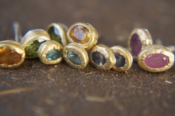 sale solid 18k rose gold swiss blue topaz stud-one of kind-stud earrings-22k gold earrings- ruby earrings- 22k stud with stone-ruby earrings