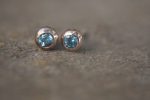 sale solid 18k rose gold swiss blue topaz stud-one of kind-stud earrings-22k gold earrings- ruby earrings- 22k stud with stone-ruby earrings