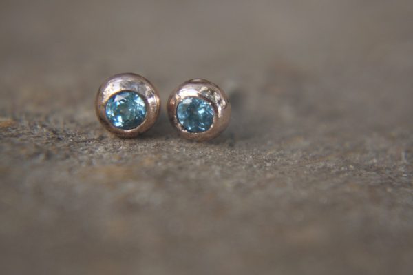 sale solid 18k rose gold swiss blue topaz stud-one of kind-stud earrings-22k gold earrings- ruby earrings- 22k stud with stone-ruby earrings