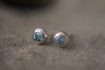 sale solid 18k rose gold swiss blue topaz stud-one of kind-stud earrings-22k gold earrings- ruby earrings- 22k stud with stone-ruby earrings