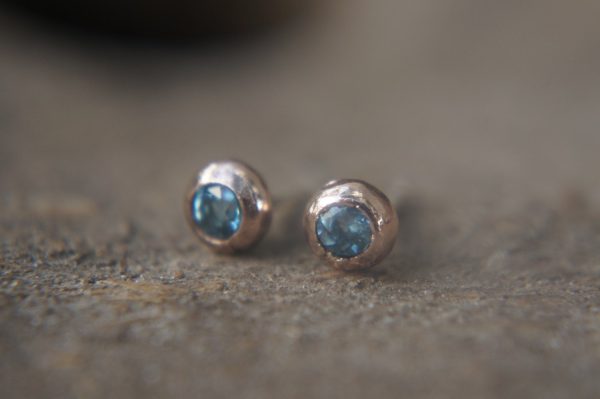 sale solid 18k rose gold swiss blue topaz stud-one of kind-stud earrings-22k gold earrings- ruby earrings- 22k stud with stone-ruby earrings