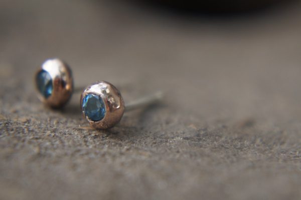 sale solid 18k rose gold swiss blue topaz stud-one of kind-stud earrings-22k gold earrings- ruby earrings- 22k stud with stone-ruby earrings