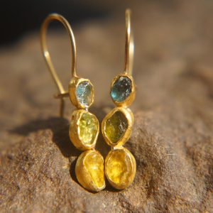 sale solid gold dangle earrings//blue green yellow gem Earrings//Gold Dangle & Drop Earrings//spring color earrings//24k gold earrings//